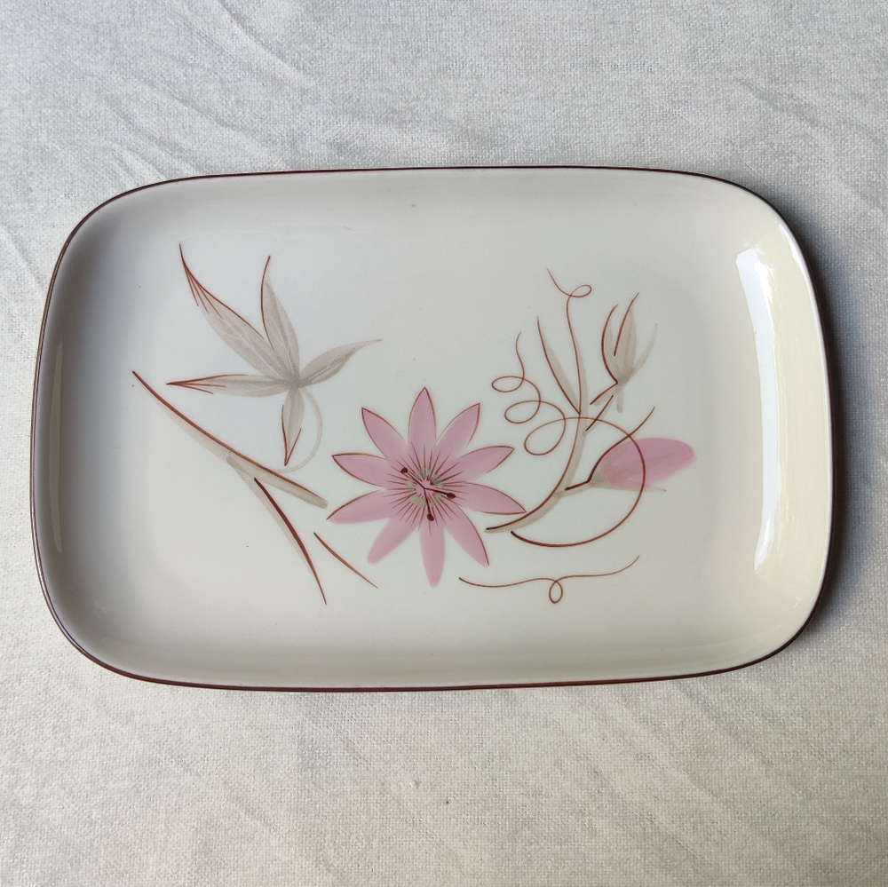 Winfield Pottery California Passion Flower Serving Tray 12.5" MCM Pink Floral